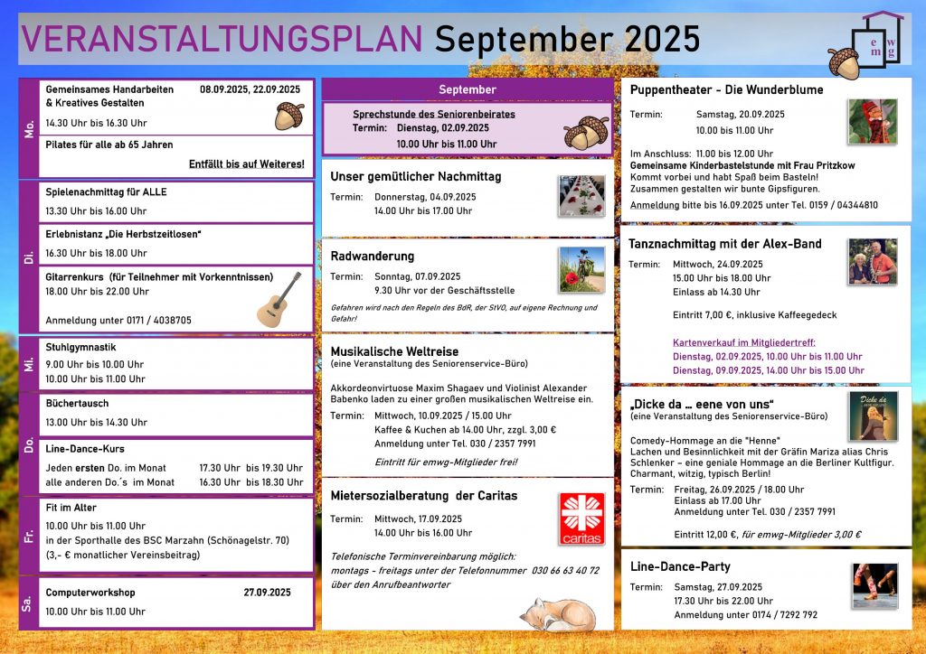 Veranstaltungsplan September 2025