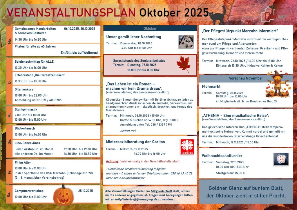 Veranstaltungsplan Oktober 2025