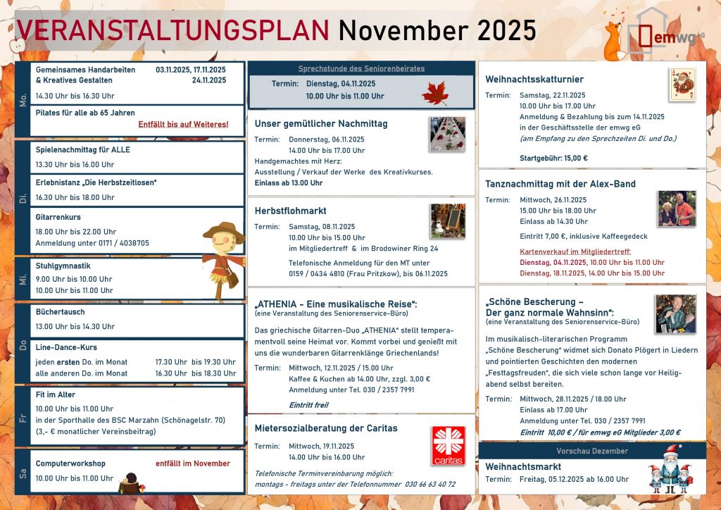 Veranstaltungsplan November 2025