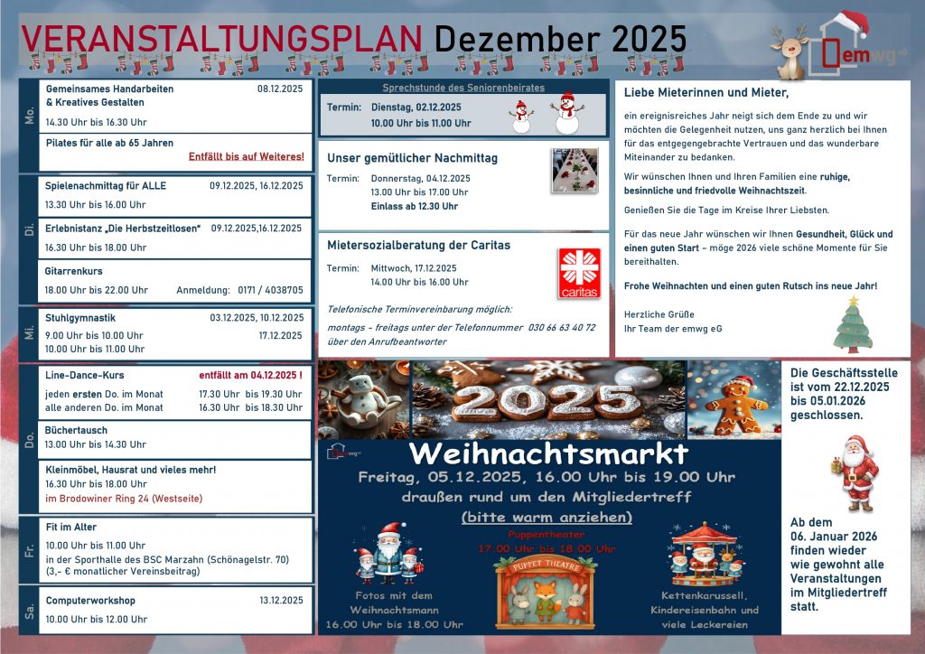 Veranstaltungsplan Dezember 2025